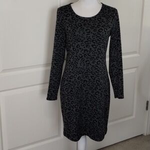 Banana Republic Dress Size 8 Black Gray Leopard Print Dress Stretch Zip Back